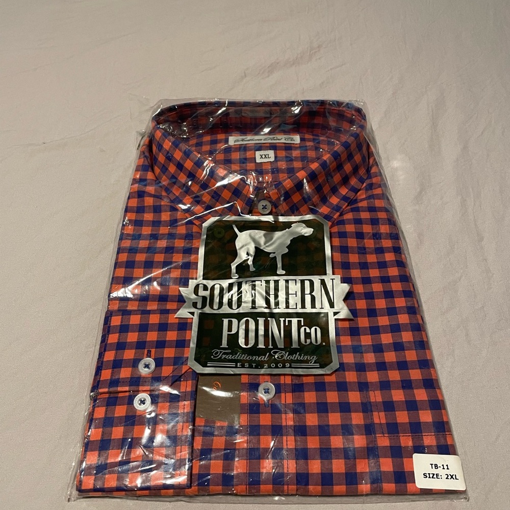Southern Point Co. Men's Orange & Navy Check Casual Button-Down Shirt